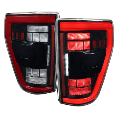 2021â€“2023 Ford F-150 LED Tail Lights w/ Switchback Sequential Turn Signals (Black Housing / Clear Lens)