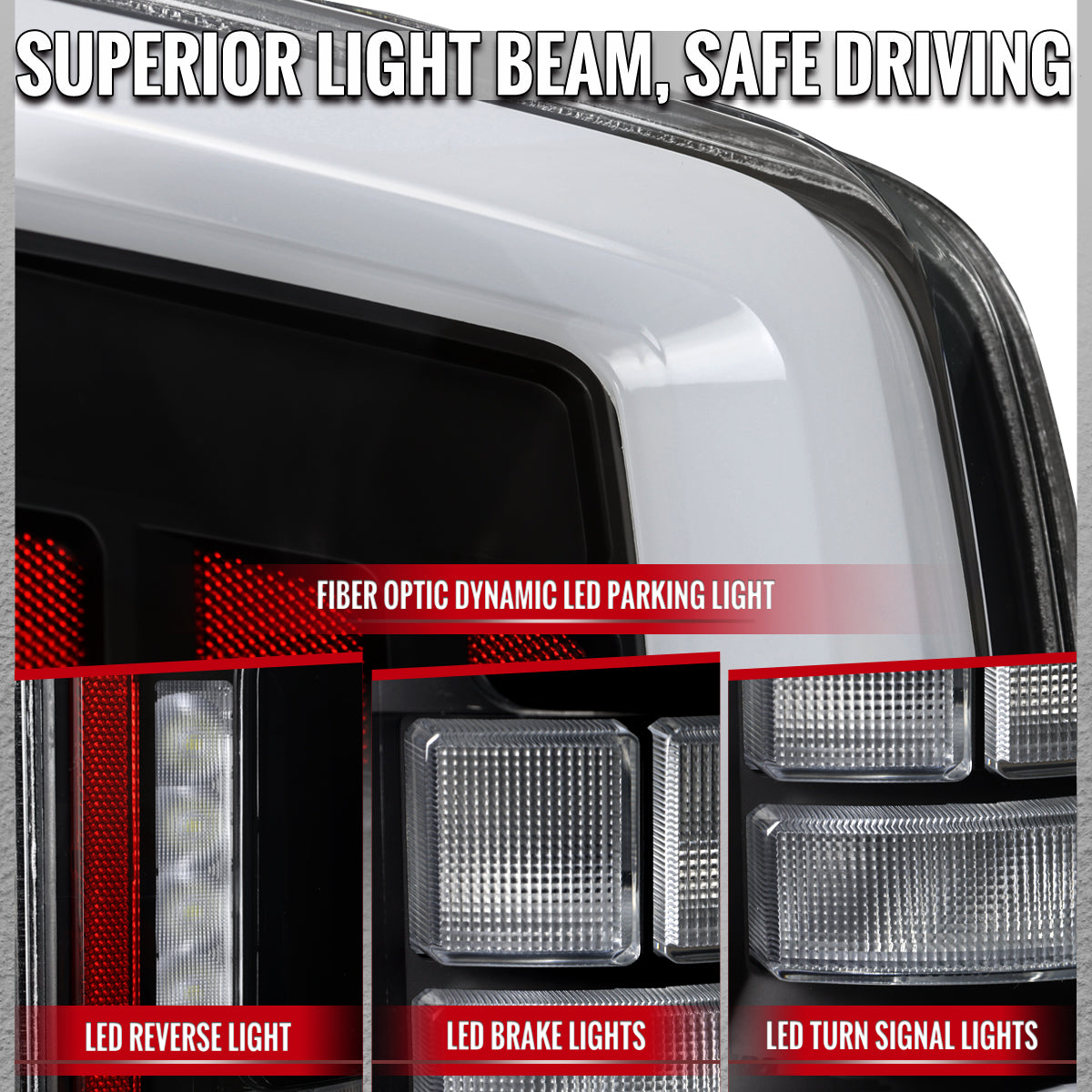 2021-2023 Ford F-150 Full LED Tail Lights with White Light Bar Sequential Turn Signal, Startup Animation & Factory BSM Compatibility (Black Housing / Clear Lens)