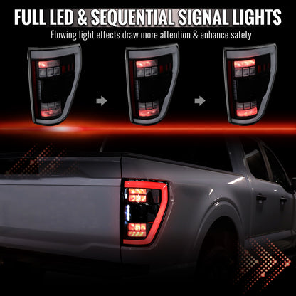 2021â€“2023 Ford F-150 LED Tail Lights w/ Switchback Sequential Turn Signals (Matte Black Housing / Clear Lens)