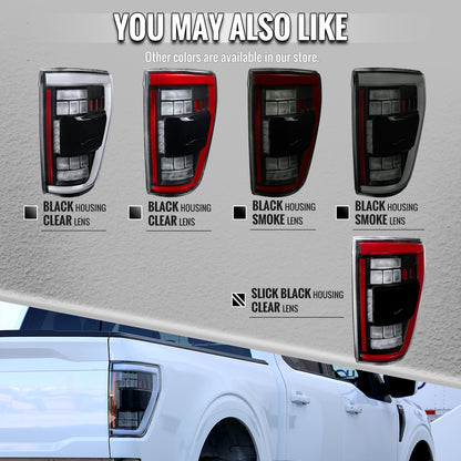 2021â€“2023 Ford F-150 LED Tail Lights w/ Switchback Sequential Turn Signals (Matte Black Housing / Clear Lens)