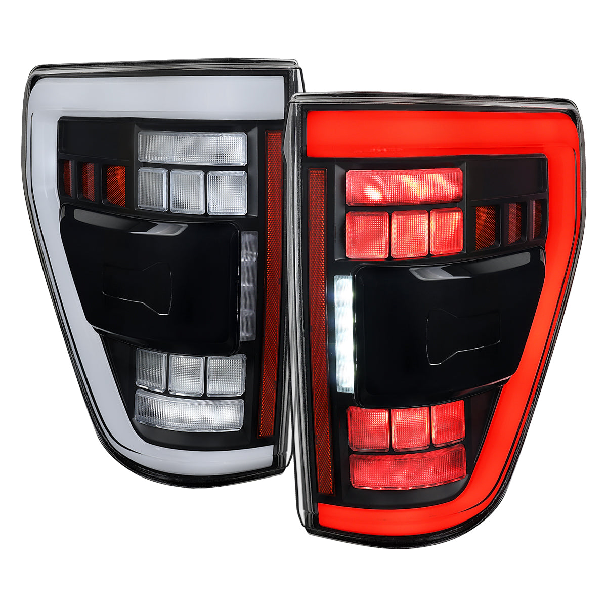 2021â€“2023 Ford F-150 LED Tail Lights w/ Switchback Sequential Turn Signals (Matte Black Housing / Clear Lens)