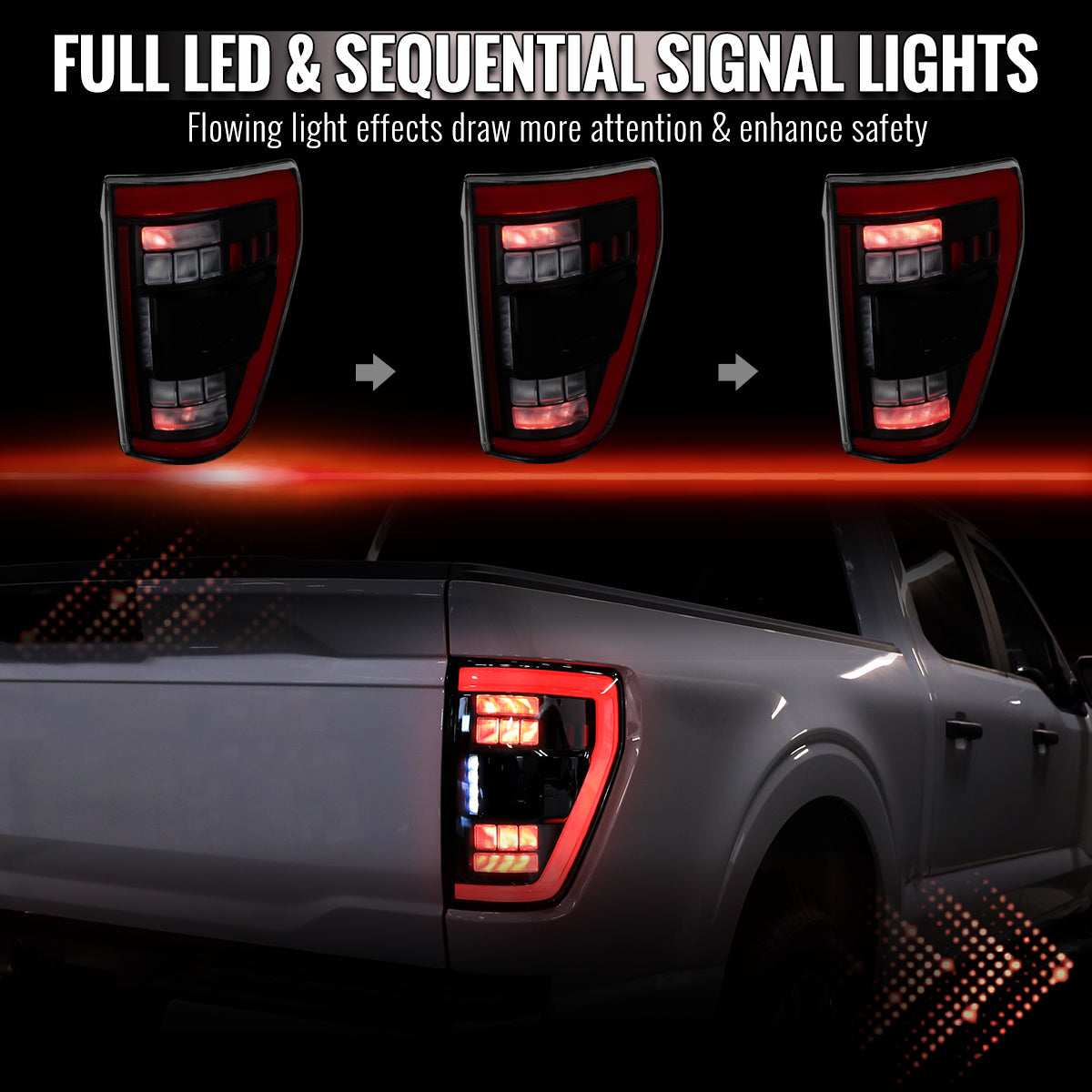 2021â€“2023 Ford F-150 Red LED Tail Lights w/ Switchback Sequential Turn Signals (Matte Black Housing / Clear Lens)