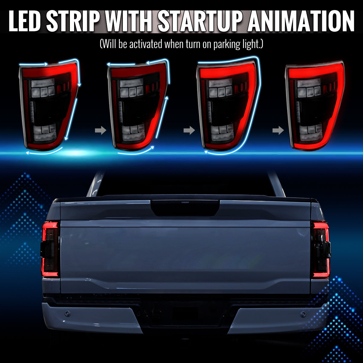 2021â€“2023 Ford F-150 Red LED Tail Lights w/ Switchback Sequential Turn Signals (Matte Black Housing / Clear Lens)