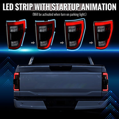 2021â€“2023 Ford F-150 Red LED Tail Lights w/ Switchback Sequential Turn Signals (Matte Black Housing / Clear Lens)