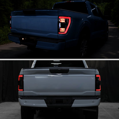 2021â€“2023 Ford F-150 Red LED Tail Lights w/ Switchback Sequential Turn Signals (Matte Black Housing / Clear Lens)