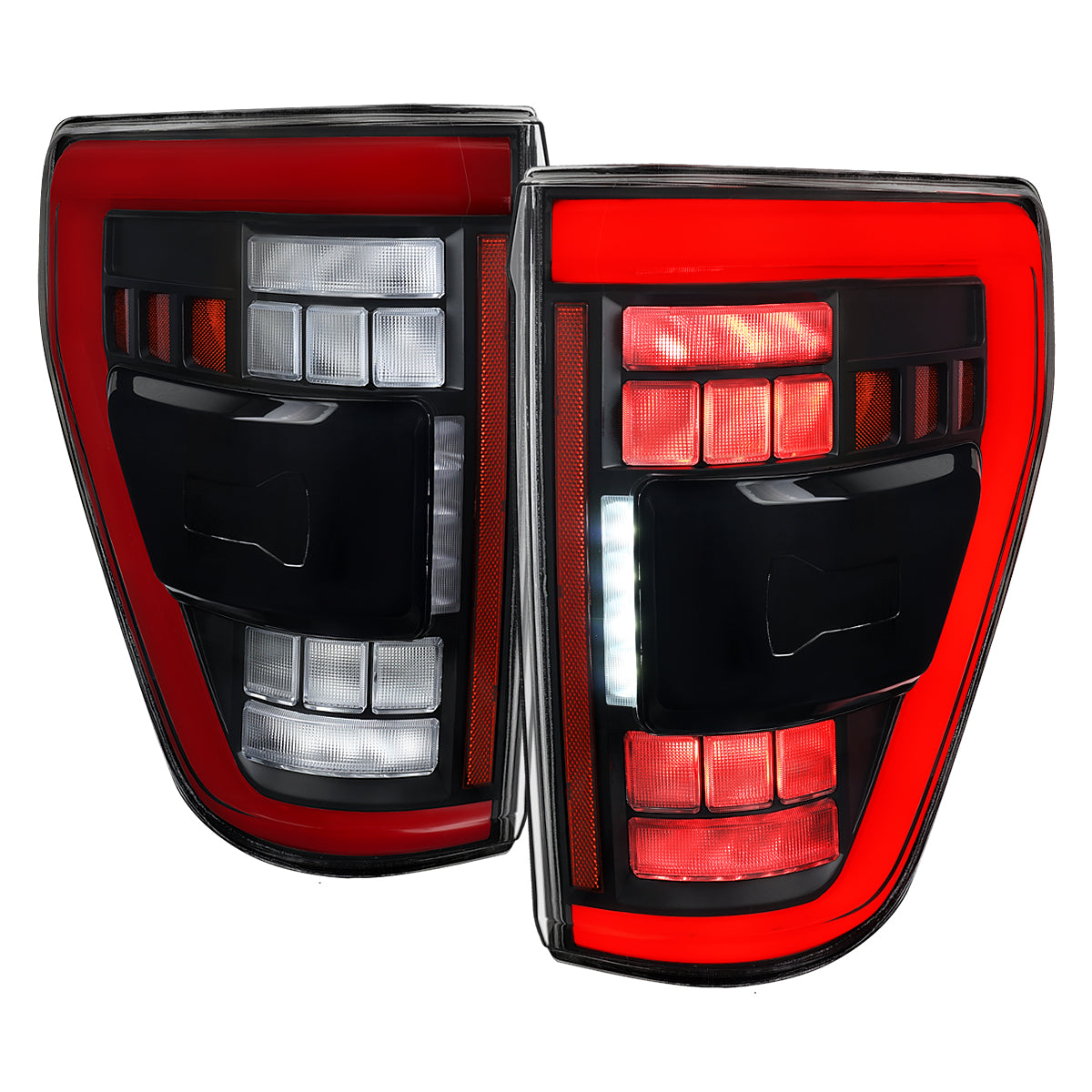 2021â€“2023 Ford F-150 Red LED Tail Lights w/ Switchback Sequential Turn Signals (Matte Black Housing / Clear Lens)