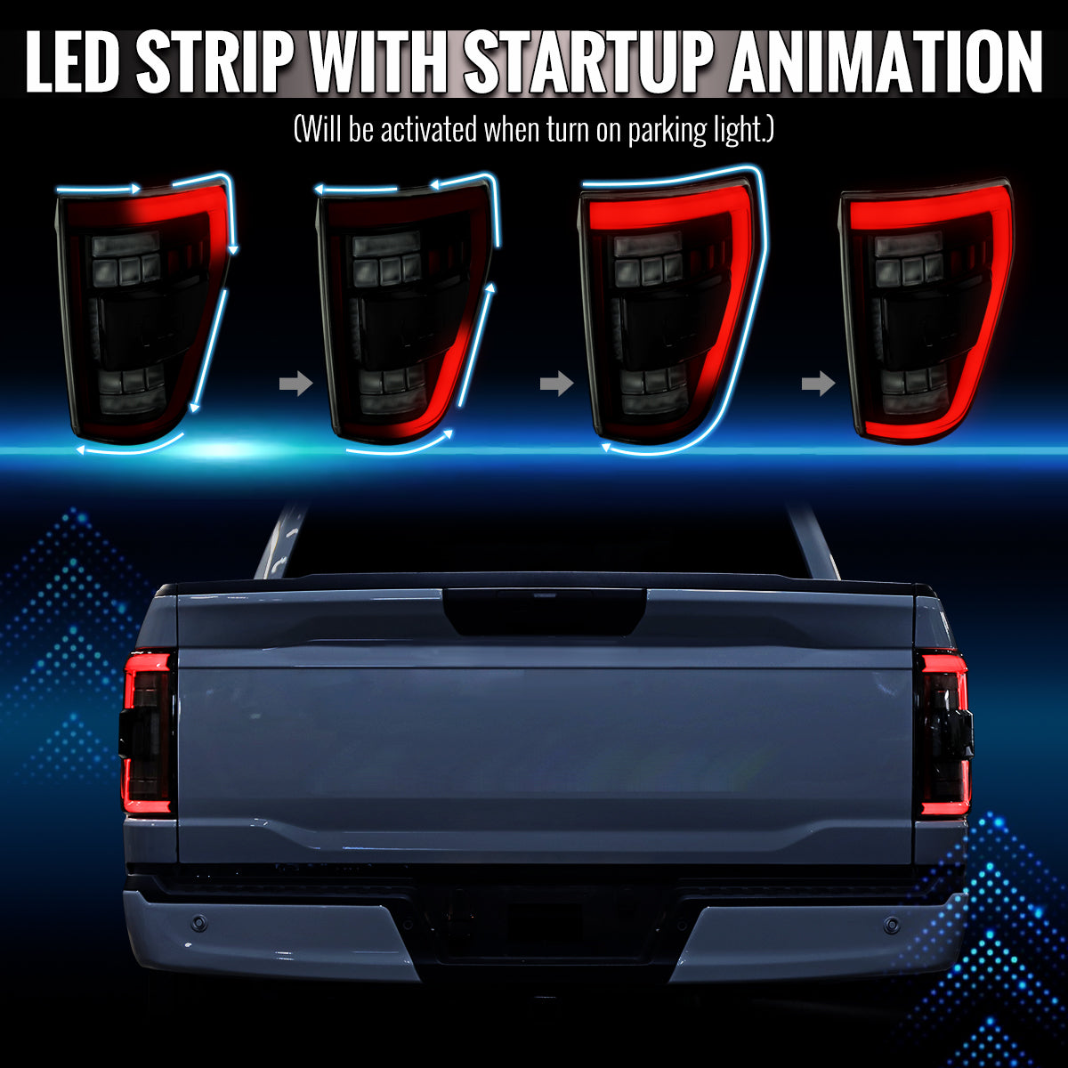 2021â€“2023 Ford F-150 LED Tail Lights w/ Switchback Sequential Turn Signals (Black Housing / Smoked Lens)