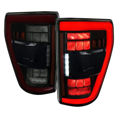 2021â€“2023 Ford F-150 LED Tail Lights w/ Switchback Sequential Turn Signals (Black Housing / Smoked Lens)