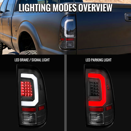 2008-2016 Ford F-250 / F-350 / F-450 / F-550 Super Duty LED C-Bar Tail Lights (Black Housing / Clear Lens)