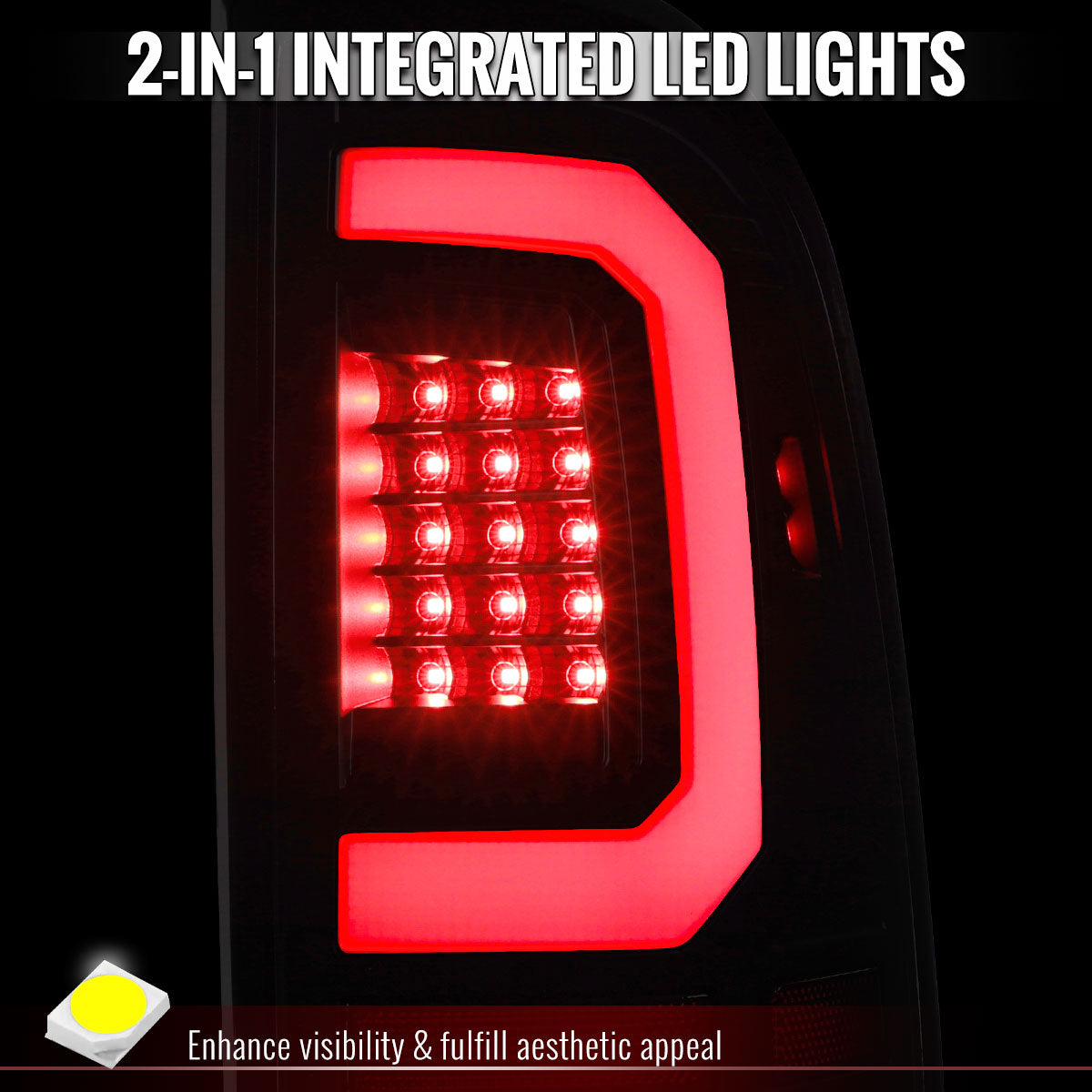 2008-2016 Ford F-250 / F-350 / F-450 / F-550 Super Duty Red LED C-Bar Tail Lights (Black Housing / Clear Lens)