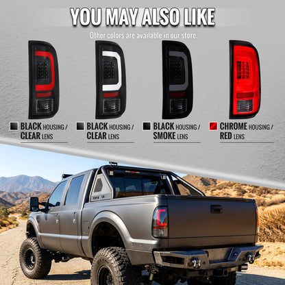 2008-2016 Ford F-250 / F-350 / F-450 / F-550 Super Duty LED C-Bar Tail Lights (Black Housing / Smoked Lens)