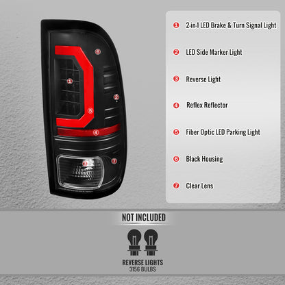 1999-2007 Ford F-250 / F-350 / F-450 / F-550 Super Duty Red LED C-Bar Tail Lights (Black Housing / Clear Lens)