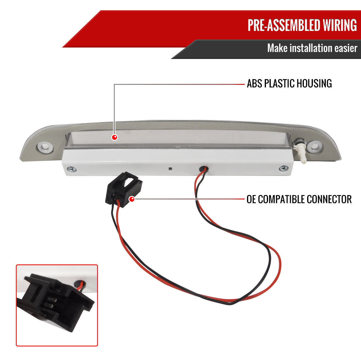 2000-2004 Ford Focus 3/5DR Hatchback LED 3rd Brake Light (Chrome Housing/Smoked Lens)