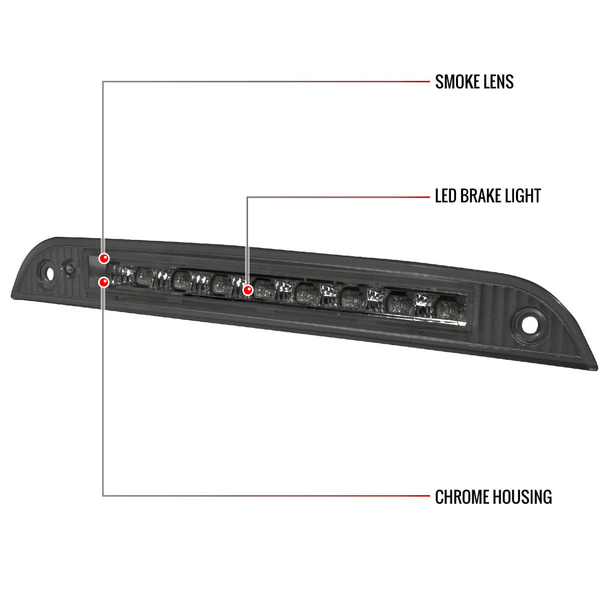 2000-2004 Ford Focus 3/5DR Hatchback LED 3rd Brake Light (Chrome Housing/Smoked Lens)