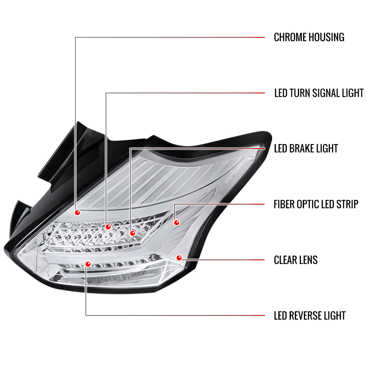2015-2019 Ford Focus Hatchback LED Tail Lights (Chrome Housing/Clear Lens)