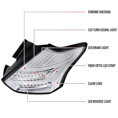 2015-2019 Ford Focus Hatchback LED Tail Lights (Chrome Housing/Clear Lens)