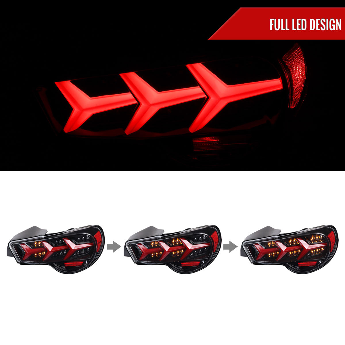 2013-2016 Scion FRS/ Subaru BRZ Lambo Style Sequential LED Tail Lights (Jet Black Housing/Clear Lens)