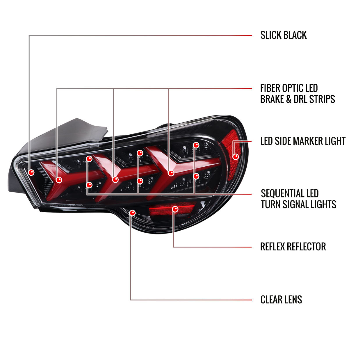 2013-2016 Scion FRS/ Subaru BRZ Lambo Style Sequential LED Tail Lights (Jet Black Housing/Clear Lens)
