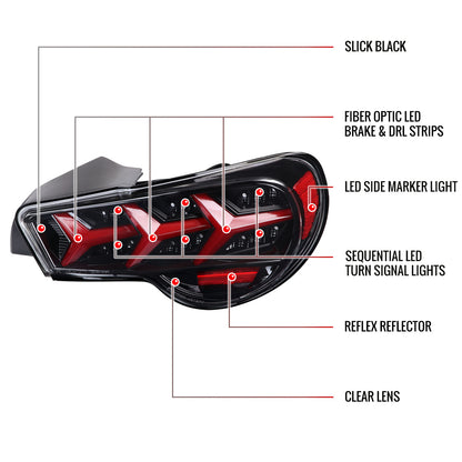 2013-2016 Scion FRS/ Subaru BRZ Lambo Style Sequential LED Tail Lights (Jet Black Housing/Clear Lens)