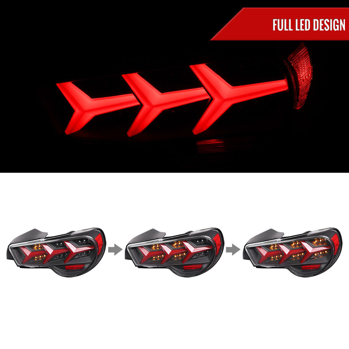 2013-2016 Scion FRS/ Subaru BRZ Lambo Style Sequential LED Tail Lights (Black Housing/Clear Lens)
