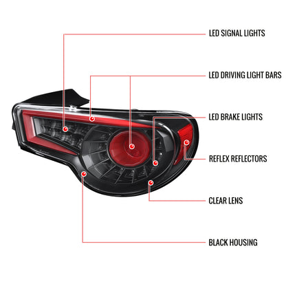 2012-2016 Scion FRS/ Subaru BRZ/ Toyota 86 LED Tail Lights (Satin Black Housing/Clear Lens)