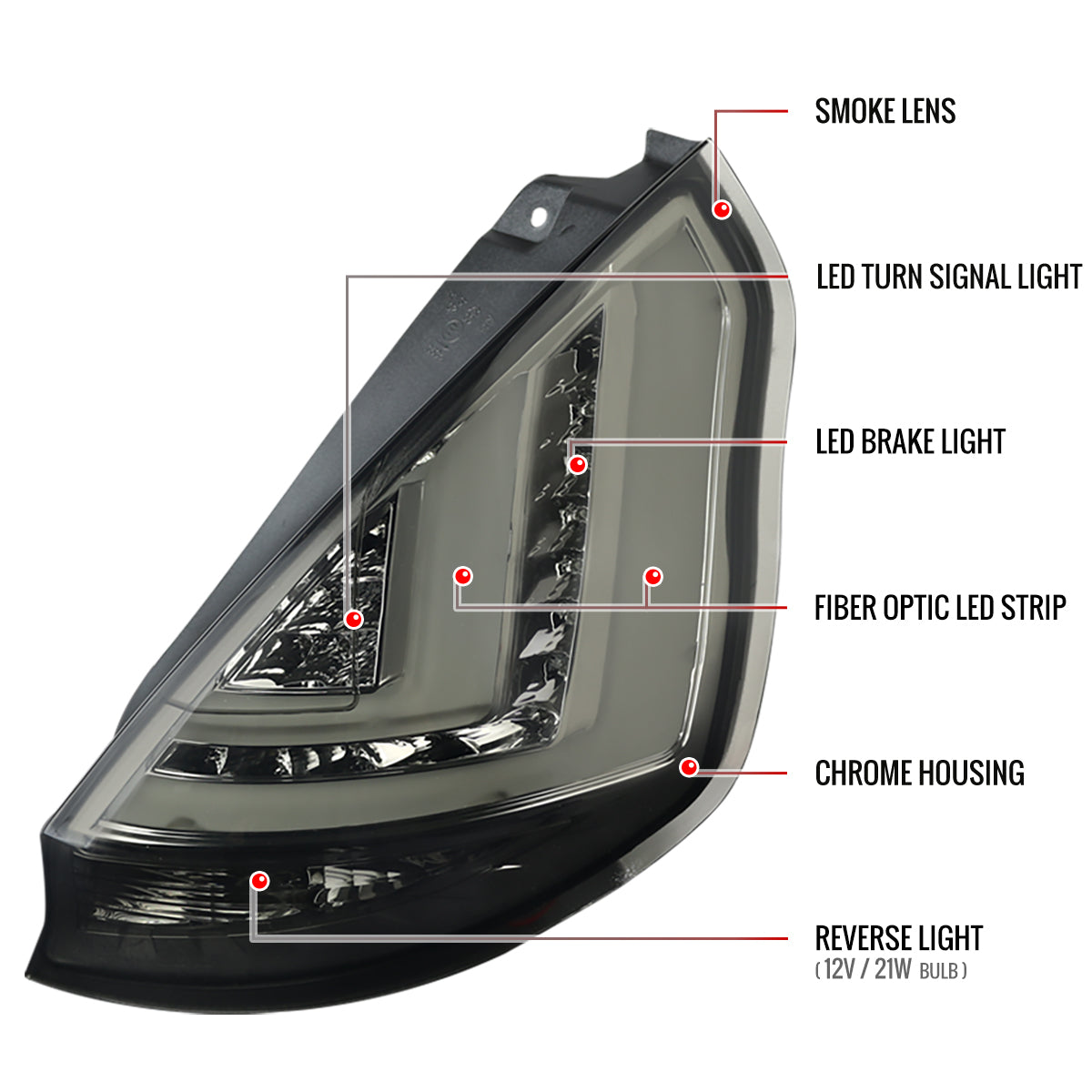 2011-2013 Ford Fiesta Hatchback LED Tail Lights (Chrome Housing/Smoked Lens)