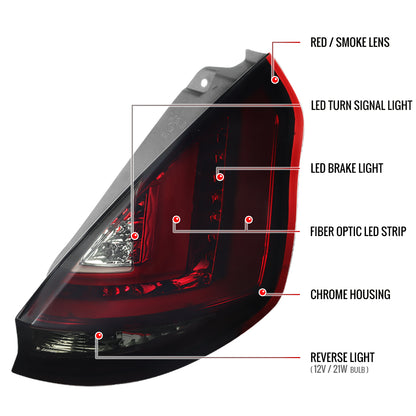 2011-2013 Ford Fiesta Hatchback LED Tail Lights (Chrome Housing/Red Smoked Lens)
