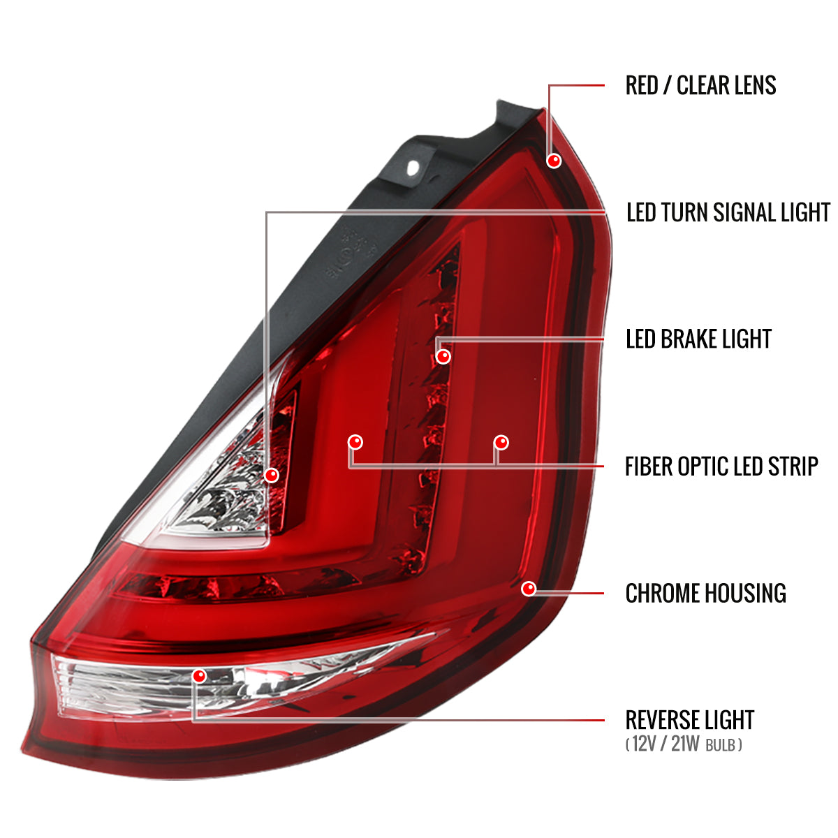2011-2013 Ford Fiesta Hatchback LED Tail Lights (Chrome Housing/Red Lens)