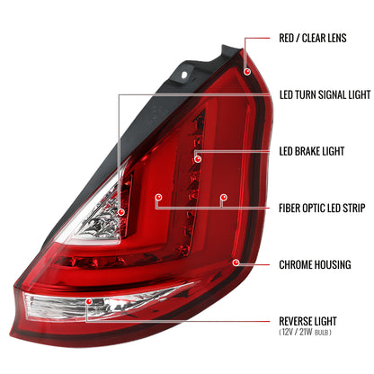 2011-2013 Ford Fiesta Hatchback LED Tail Lights (Chrome Housing/Red Lens)