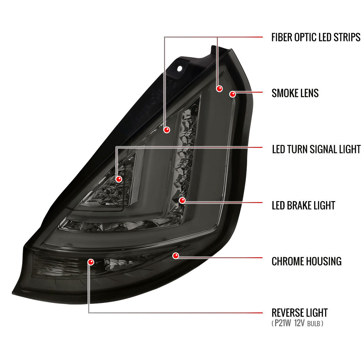 2014-2019 Ford Fiesta Hatchback LED Bar Tail Lights (Chrome Housing/Smoked Lens)