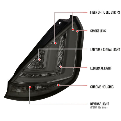 2014-2019 Ford Fiesta Hatchback LED Bar Tail Lights (Chrome Housing/Smoked Lens)