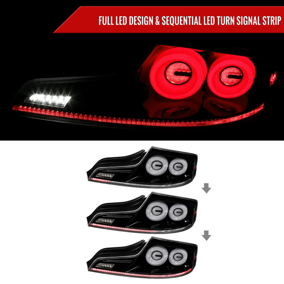 2003-2007 Infiniti G35 Coupe White LED Halo Sequential Signal Tail Lights (Glossy Black Housing/Clear Lens)