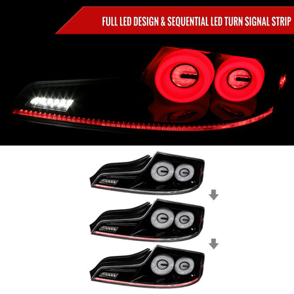 2003-2007 Infiniti G35 Coupe White LED Halo Sequential Signal Tail Lights (Glossy Black Housing/Clear Lens)