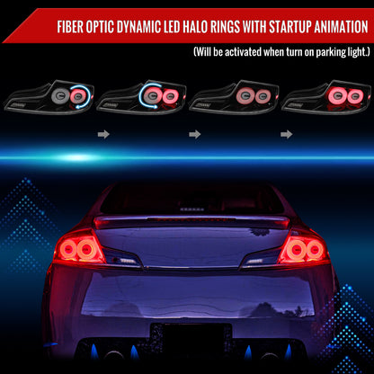 2003-2007 Infiniti G35 Coupe White LED Halo Sequential Signal Tail Lights (Glossy Black Housing/Clear Lens)