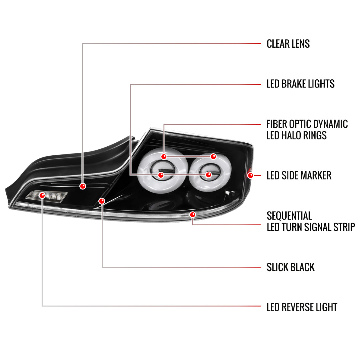 2003-2007 Infiniti G35 Coupe White LED Halo Sequential Signal Tail Lights (Glossy Black Housing/Clear Lens)