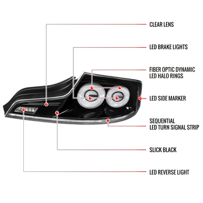 2003-2007 Infiniti G35 Coupe White LED Halo Sequential Signal Tail Lights (Glossy Black Housing/Clear Lens)