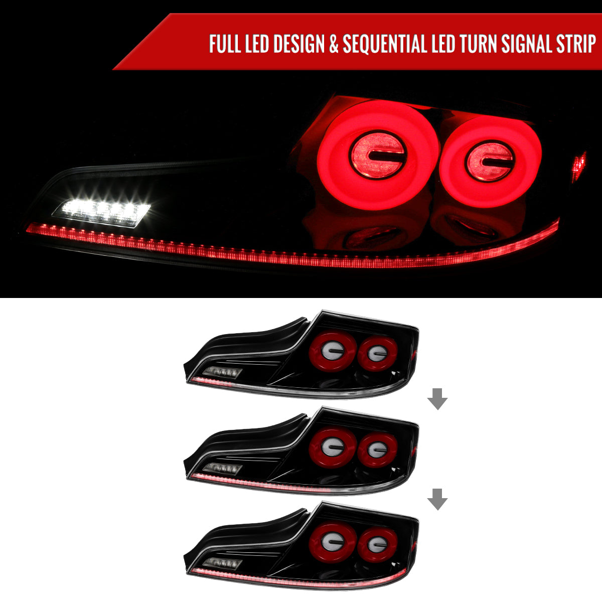 2003-2007 Infiniti G35 Coupe Red LED Halo Sequential Signal Tail Lights (Glossy Black Housing/Clear Lens)