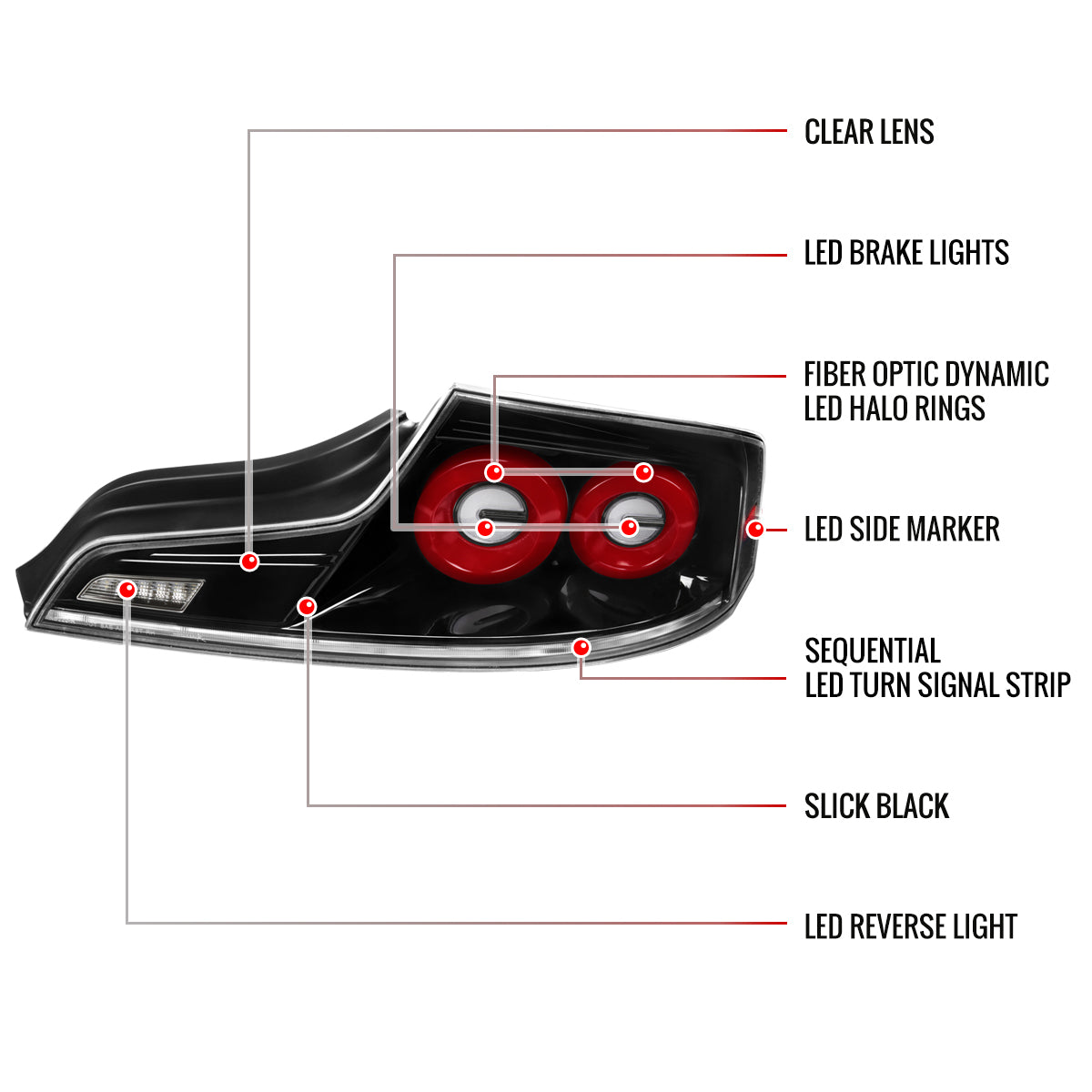 2003-2007 Infiniti G35 Coupe Red LED Halo Sequential Signal Tail Lights (Glossy Black Housing/Clear Lens)