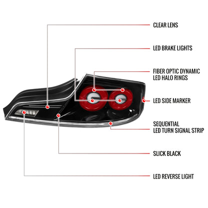 2003-2007 Infiniti G35 Coupe Red LED Halo Sequential Signal Tail Lights (Glossy Black Housing/Clear Lens)