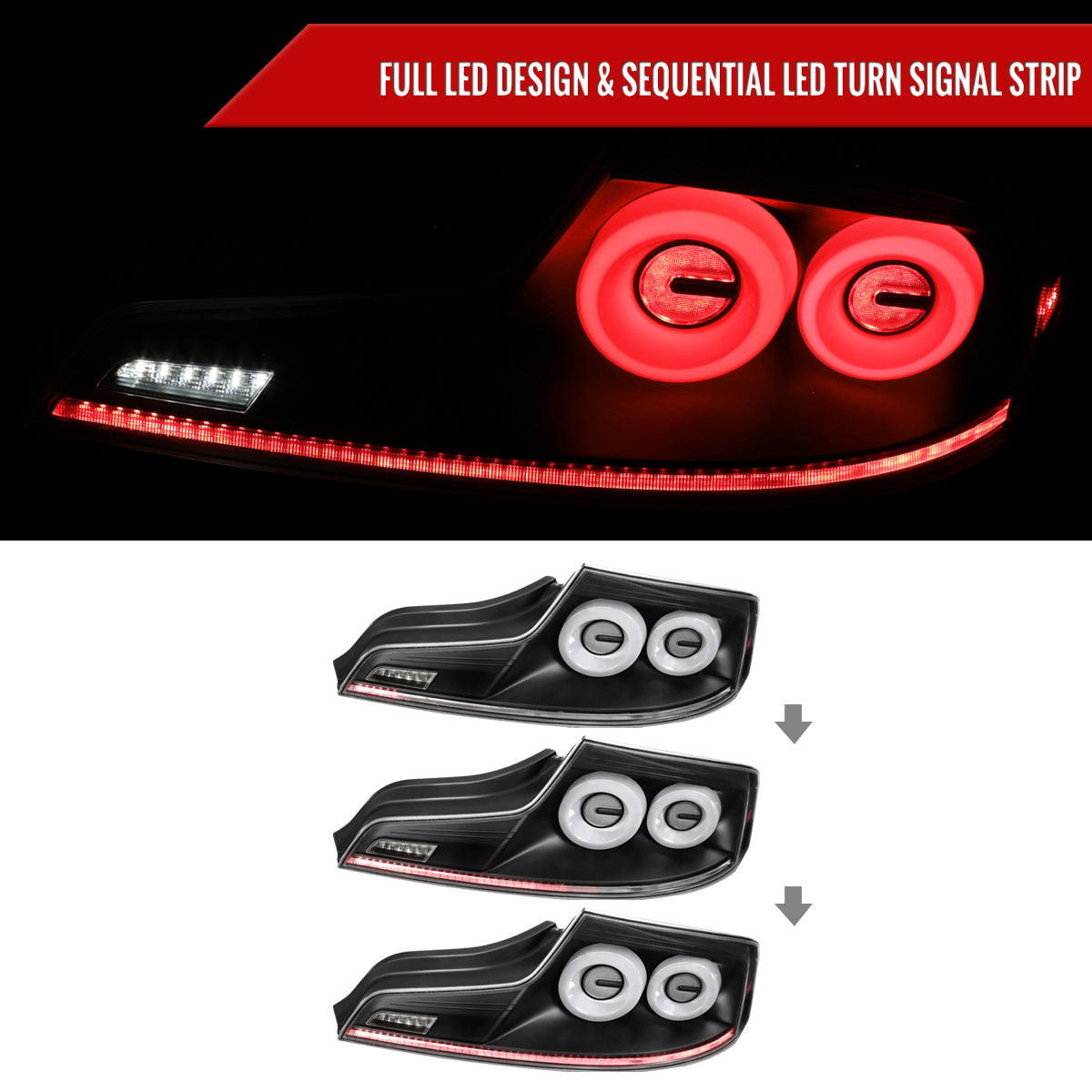 2003-2007 Infiniti G35 Coupe White LED Halo Sequential Signal Tail Lights (Matte Black Housing/Clear Lens)