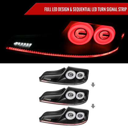 2003-2007 Infiniti G35 Coupe White LED Halo Sequential Signal Tail Lights (Matte Black Housing/Clear Lens)