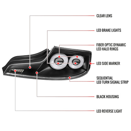 2003-2007 Infiniti G35 Coupe White LED Halo Sequential Signal Tail Lights (Matte Black Housing/Clear Lens)