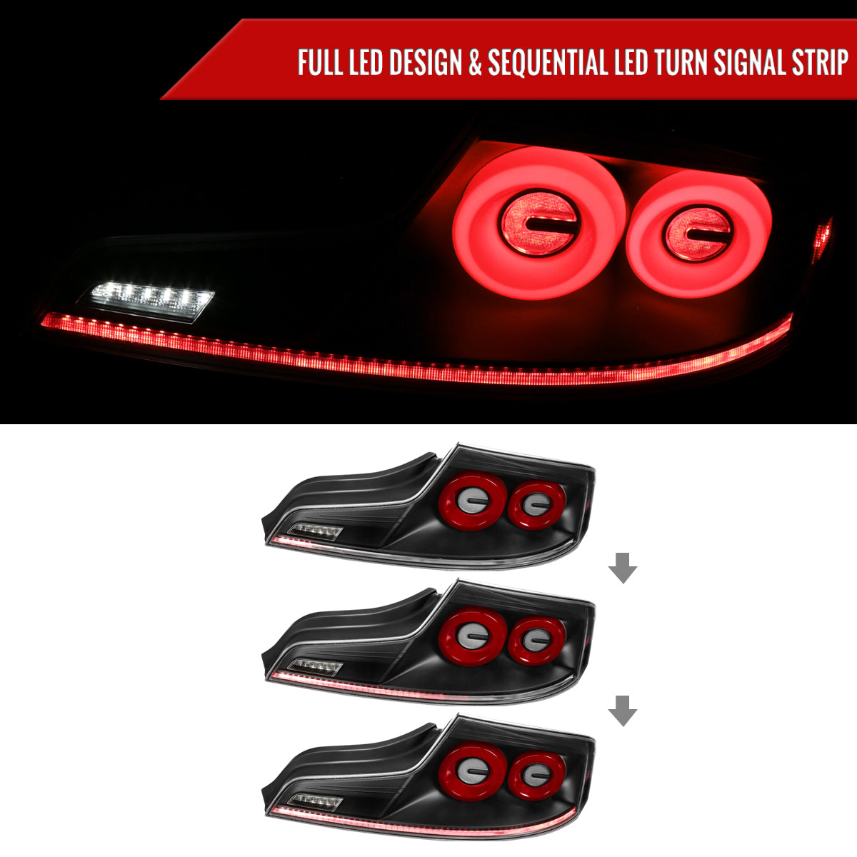 2003-2007 Infiniti G35 Coupe Red LED Halo Sequential Signal Tail Lights (Matte Black Housing/Clear Lens)