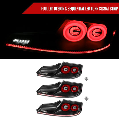 2003-2007 Infiniti G35 Coupe Red LED Halo Sequential Signal Tail Lights (Matte Black Housing/Clear Lens)