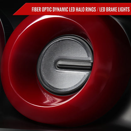 2003-2007 Infiniti G35 Coupe Red LED Halo Sequential Signal Tail Lights (Matte Black Housing/Clear Lens)