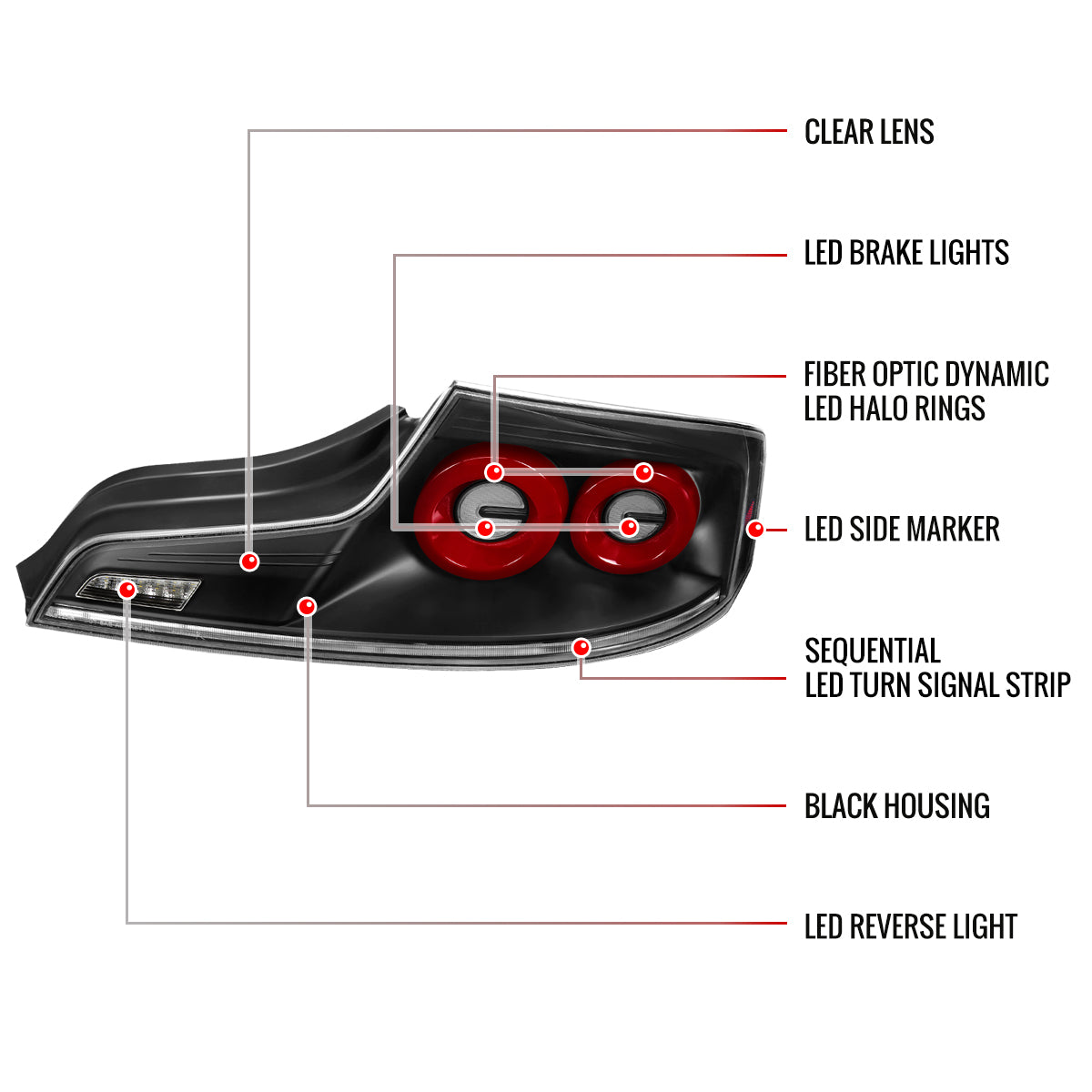 2003-2007 Infiniti G35 Coupe Red LED Halo Sequential Signal Tail Lights (Matte Black Housing/Clear Lens)