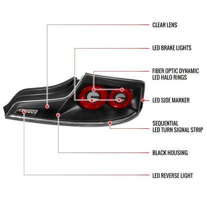 2003-2007 Infiniti G35 Coupe Red LED Halo Sequential Signal Tail Lights (Matte Black Housing/Clear Lens)