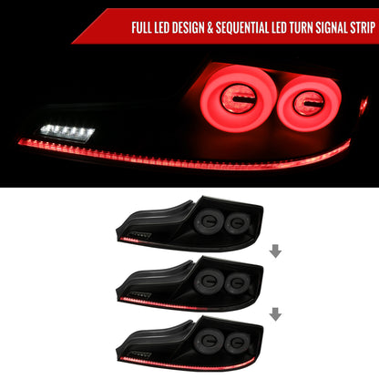 2003-2007 Infiniti G35 Coupe White LED Halo Sequential Signal Tail Lights (Matte Black Housing/Smoked Lens)