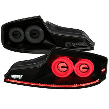 2003-2007 Infiniti G35 Coupe White LED Halo Sequential Signal Tail Lights (Matte Black Housing/Smoked Lens)