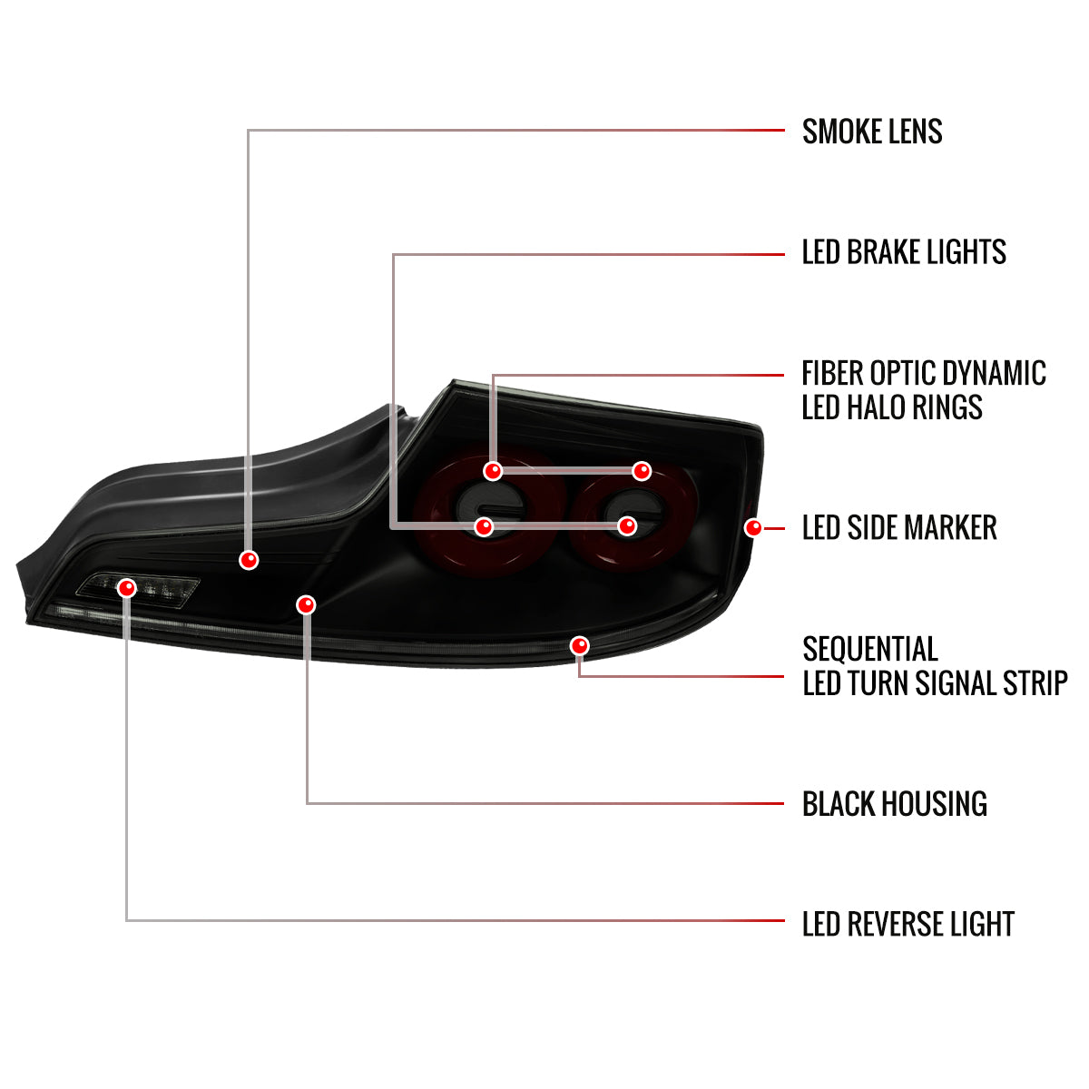 2003-2007 Infiniti G35 Coupe Red LED Halo Sequential Signal Tail Lights (Matte Black Housing/Smoked Lens)